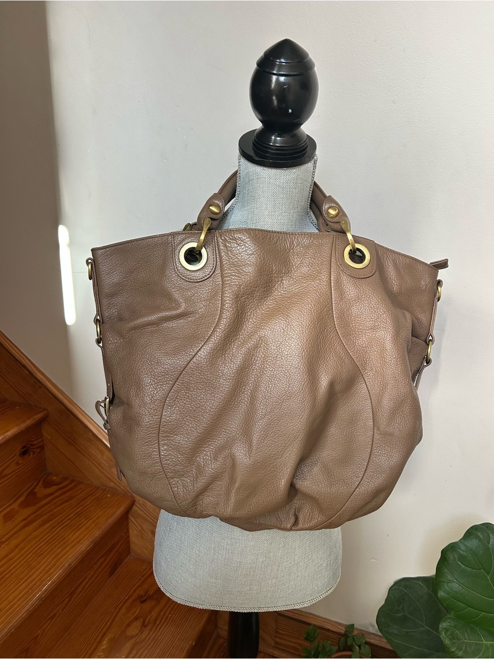 Fenn Wright Manson Taupe Leather Tote with Gold Hardware